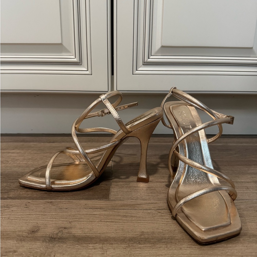 SCHUTZ Gold Strappy Heels